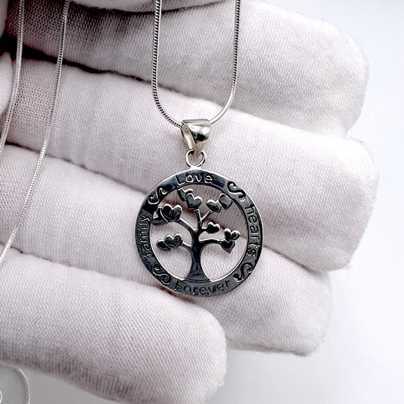 .925 Sterling Family Hearts Love Forever Necklace - Picture 4 of 16